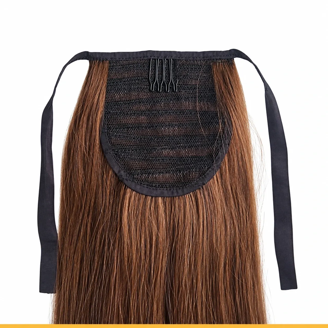 Ribbon-tie human hair ponytail — product photograph
