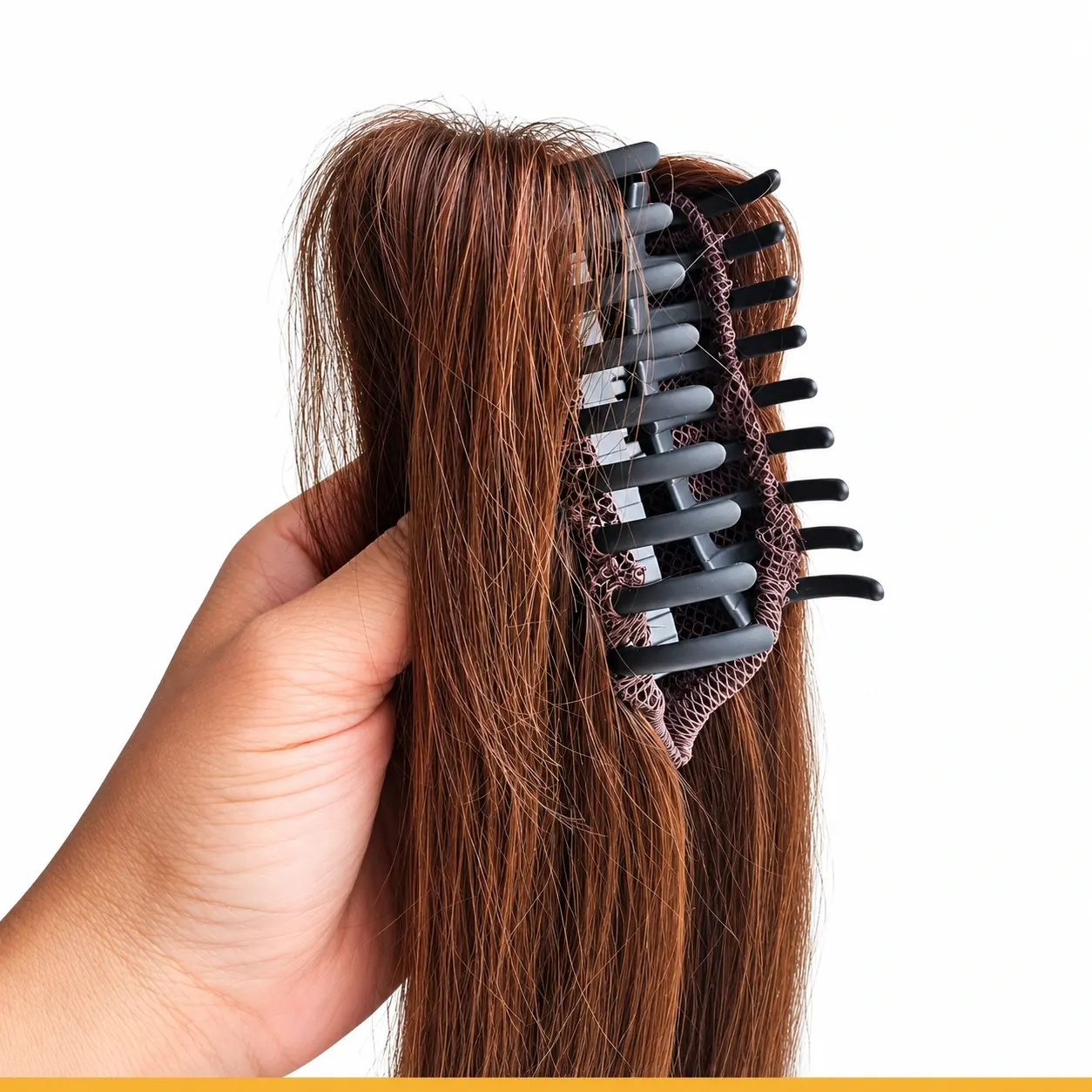 Long human hair claw-clip extension — product photograph