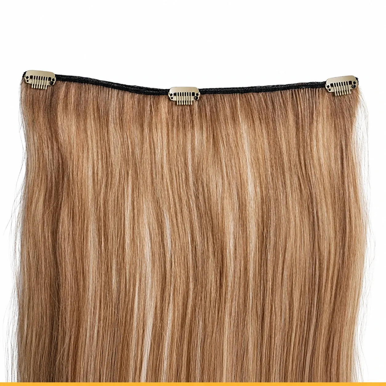 Three-clip human hair weft extension — product photograph