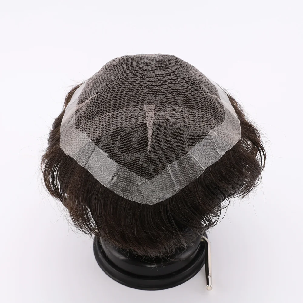 Mono and lace hairpiece with reinforced perimeter viewed underneath