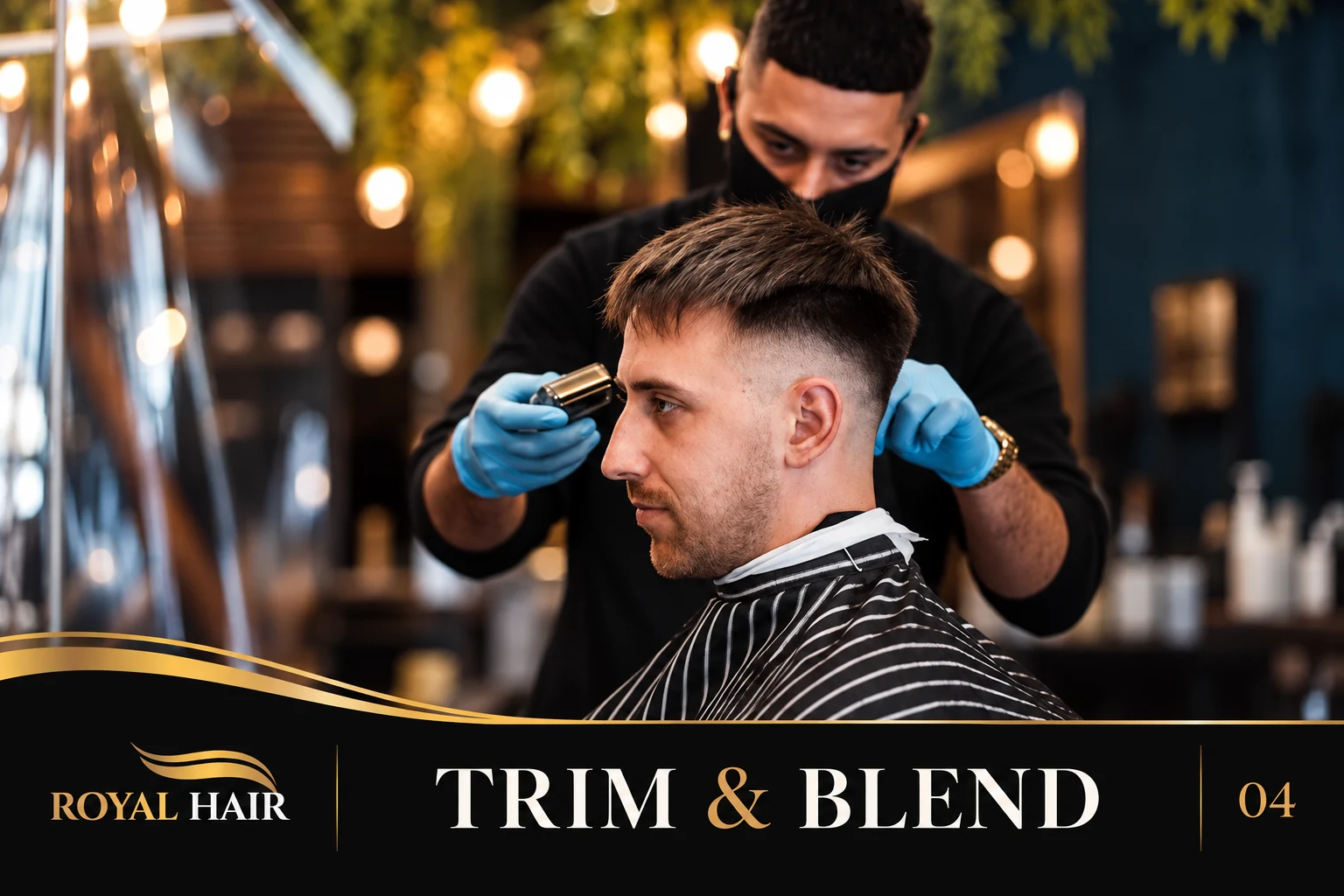 Barber trimming and blending the client’s natural side hair