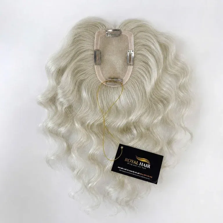TOP20 AUDREY – 100% Gray Human Hair Topper 3×5″, Rare Silver Hair Collection, Hair Length 35-40cm