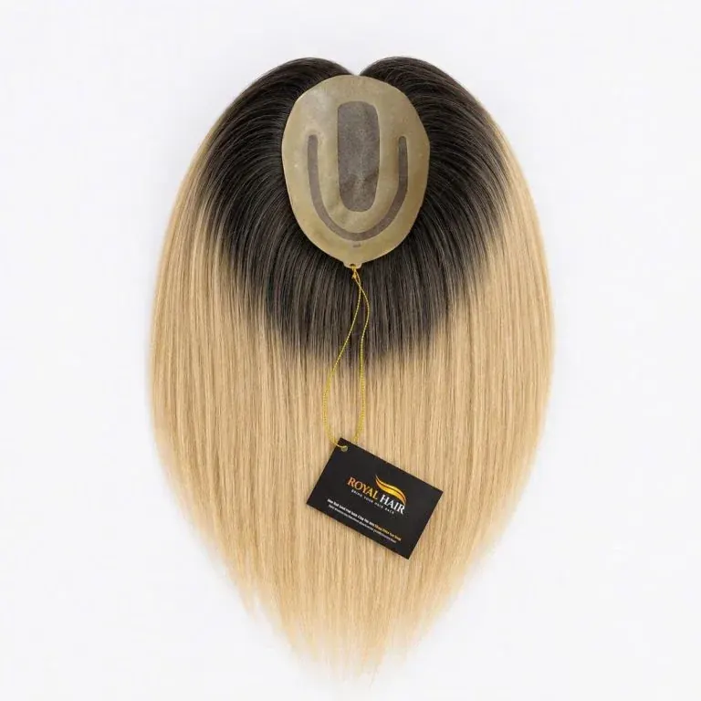 TOP26 GRACE -Premium Ombre Human Hair Topper 5×6.5″, Hair 30-35cm, Dark Brown Roots & Blonde Ends