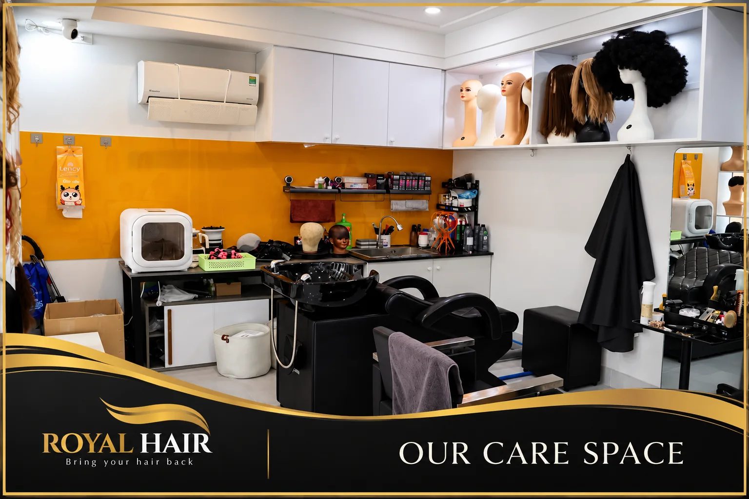 Royal Hair interior with hair washing station and maintenance area