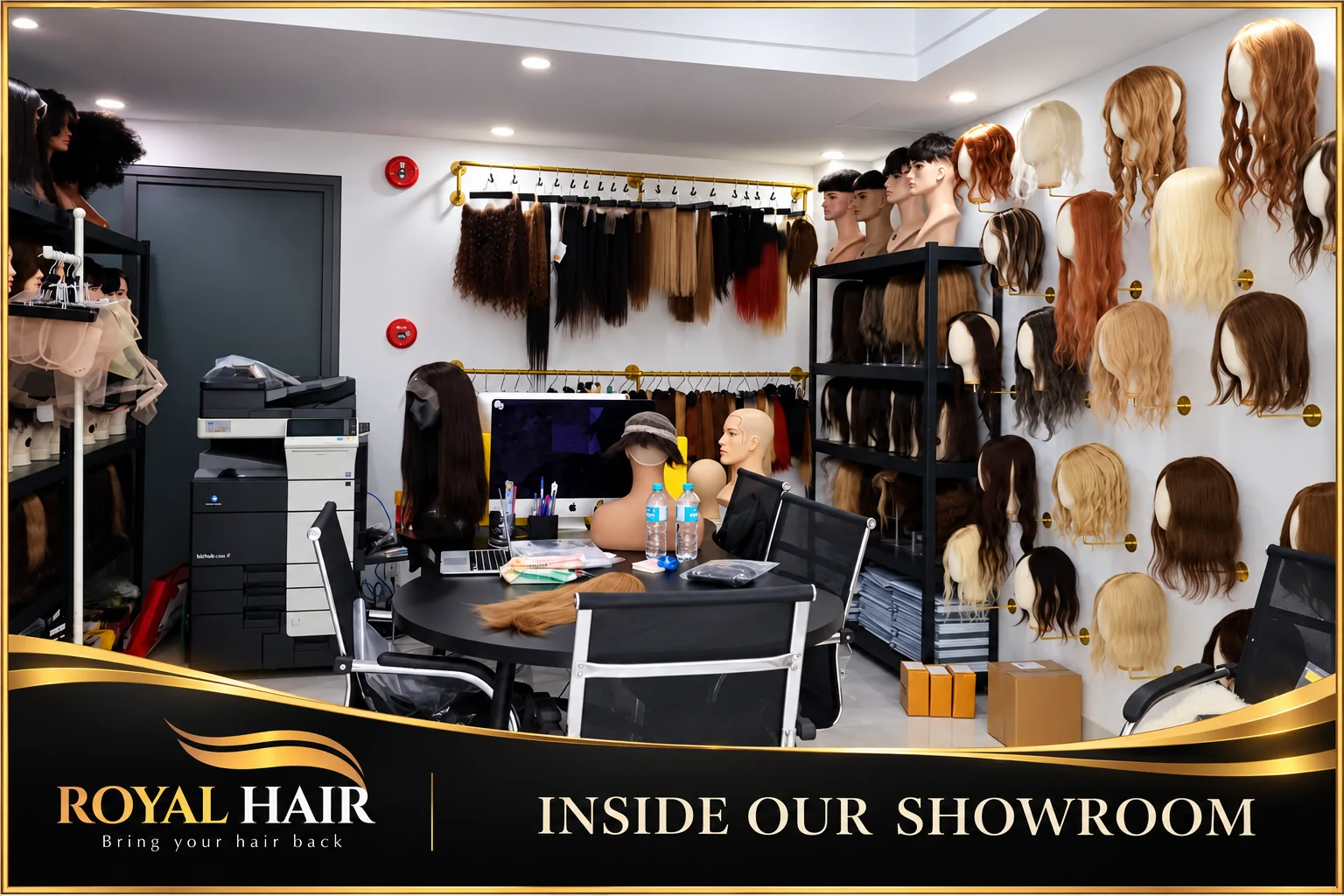 Royal Hair showroom interior with consultation table and product displays